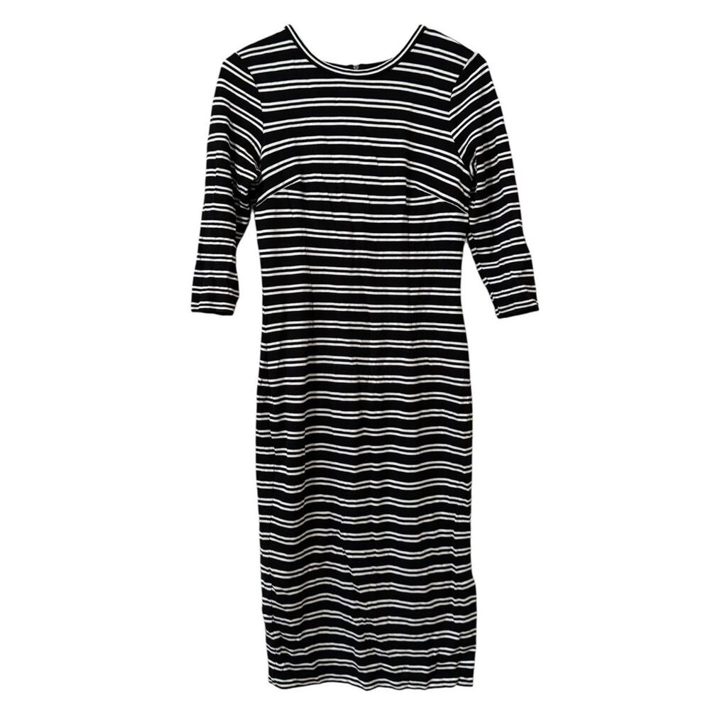 Ann Taylor Woman Size Small Sheath Dress Striped Black & White Stretch Office